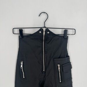 Akira Black Moto Coated Front Zip High Waisted Zip Detail Cargo Pants